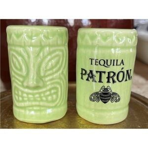 Rare Patrón Tequila Green Shot Glasses Ceramic Made in USA set of 2